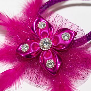 Magenta Glitter Fascinator Headband with Satin Bow & Crystal Rhinestone Embellishments